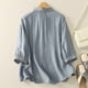 thumbnail image 4 of mfyjkho Tops Para Mujer, Blusa De Moda Para Mujer Con Cuello Vuelto, Mangas 3/4 Y Botones Bordados De Lino Sintético Tops De Tallas Grandes Xl, 4 of 8