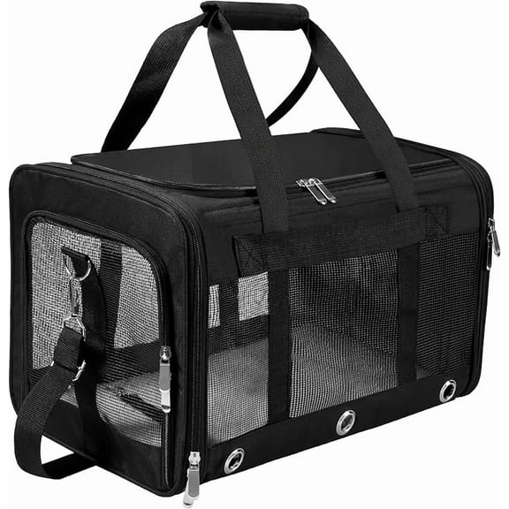 Soft Sided Cat/Dog Carrier,Collapsible Pets Travel Carriers for Pet/Puppy with Shoulder Strap & Removable Mat,Mesh Top Load Small Dogs/Cats Carry Bag Up to 17 Lbs TSA Airline Approved(Black,M)