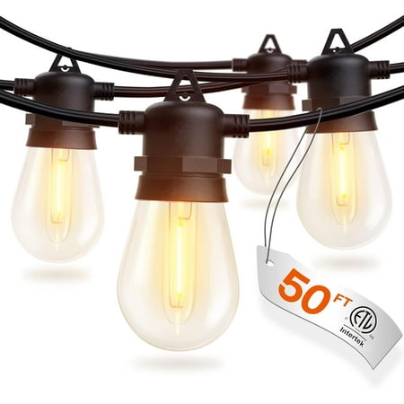 50FT LED Outdoor String Lights with Edison Shatterproof Bulbs, Weatherproof Strand, Commercial Grade Patio Lights, Decorative for Garden or Patio, Black