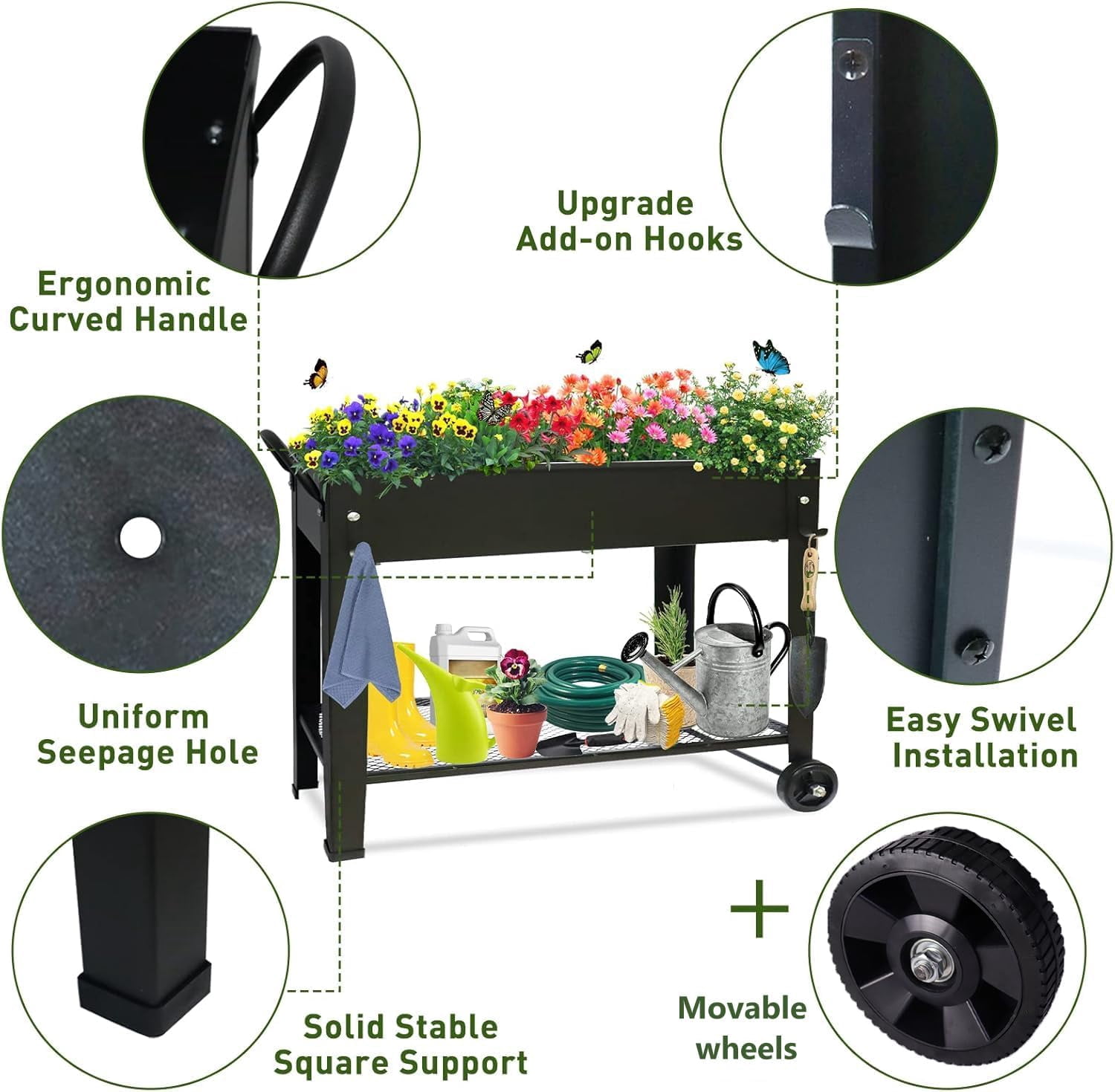 Large Planter Raised Beds with Legs Outdoor Metal Planter Box on Wheels Elevated Garden Bed for Vegetables Flower Herb Patio 40x 11 x 31.5 in