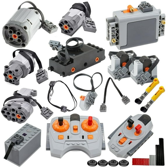 Yutex 34Pcs Advanced Power Functions Motor Kit with Remote Control, 6 Motors (Train/XL/L/Medium/Servo), Battery Boxes, LED Lights - Compatible with Major Technic Building Blocks
