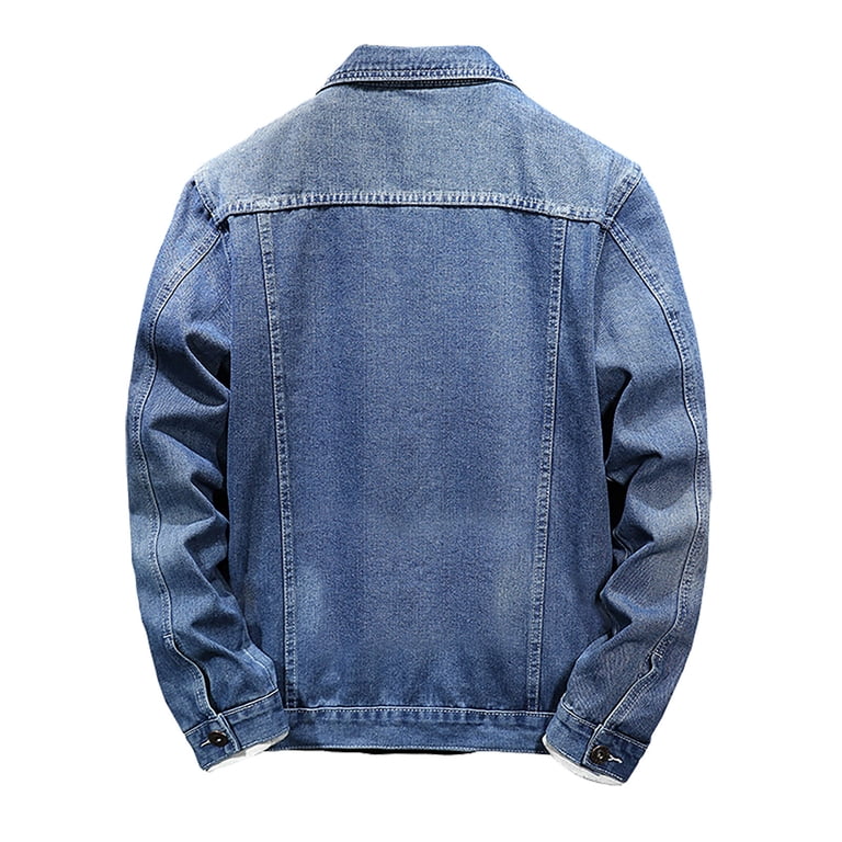 CHARTOU Giacca Jeans Uomo Regular Fit – Blu Denim Lunga, Trucker Jacket Con Bottoni, Taglie Forti (Large) - 4