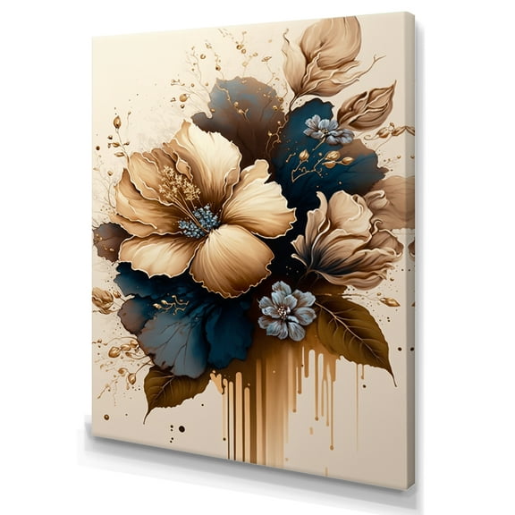 Designart Brown And Blue Hibiscus Bouquet III Canvas Wall Art