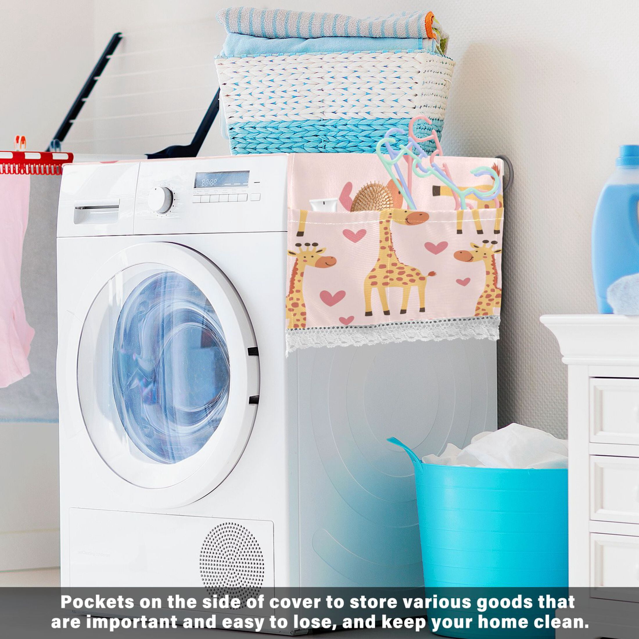 WOBOGO Adorable Cartoon Giraffes Heart Pattern Washing Machine Cloth Dryer Refrigerator Top Cover Protective Non-Slip Mat For Kitchen Laundry