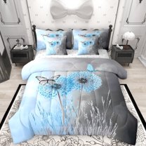 Manfei Rustic Farmhouse 7 Pieces Bedding Comforter Set, Blue Flower Dandelion Full Bedding Set, Butterfly Animal Reversible Fitted Sheet Flat Sheet, Luxury Bedroom Decor