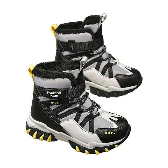 Quealent Kids' Hiking Work Boots for Boys Girls, Waterproof Outdoor Ankle Boots with Hook and Loop Black for Size 1.5