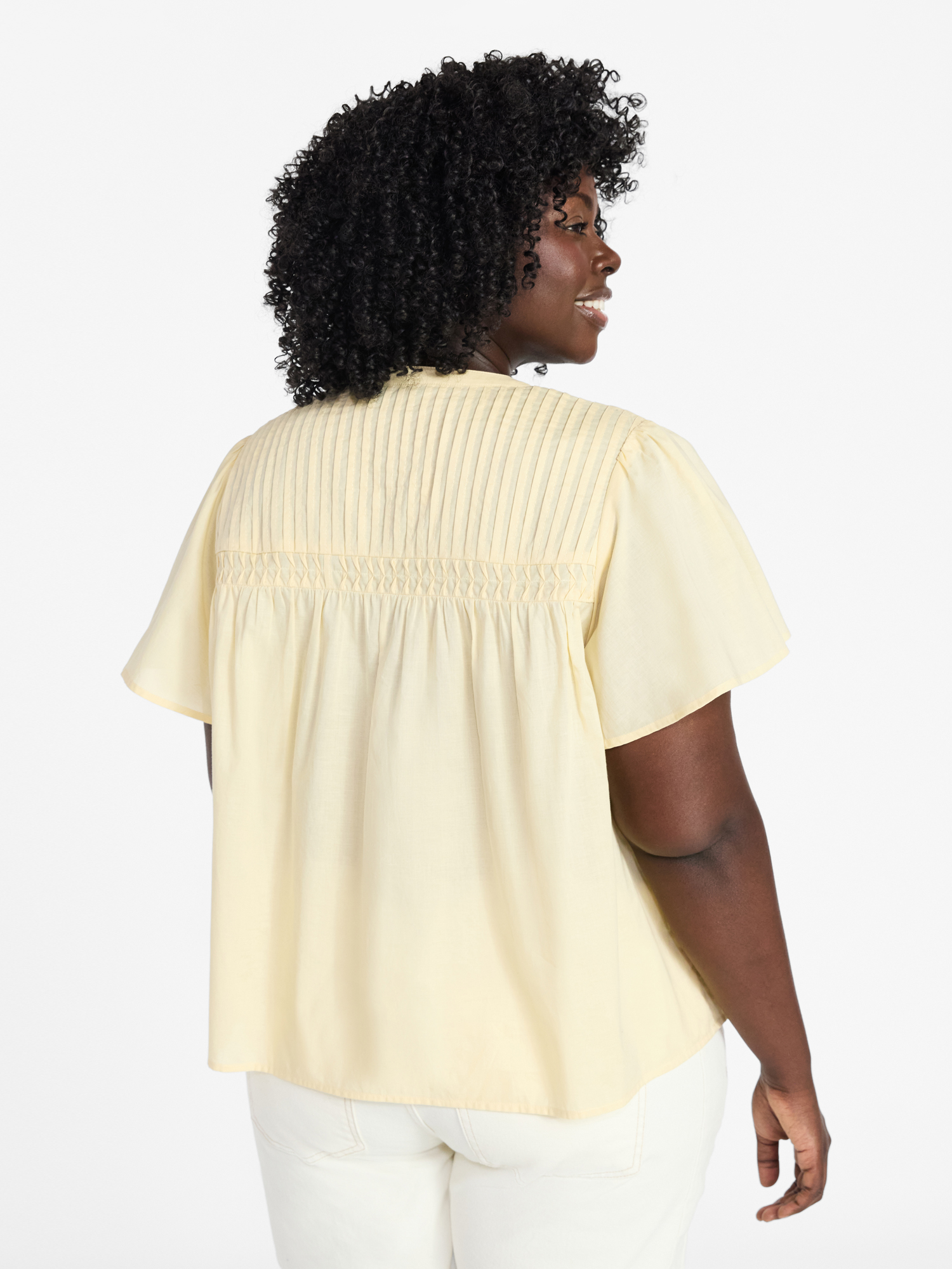 Terra & Sky Women’s Pleated Yoke Top with Short Flutter Sleeves, Sizes 0X-5X