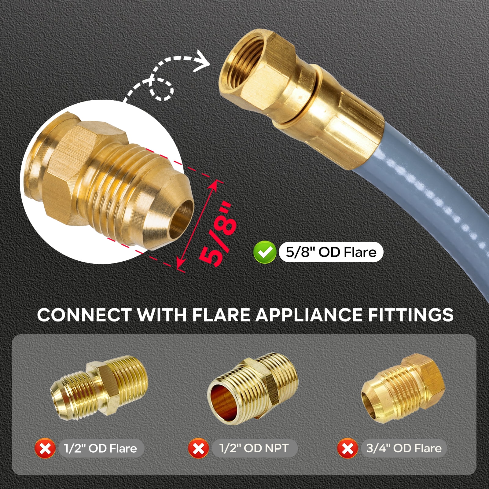 GASPRO 20FT Natural Gas Hose 3/8" ID with Quick Connect Fittings, Low-Pressure Gas Hose for Grill, Pizza Oven, Patio Heater, Weber, Char-Broil & More