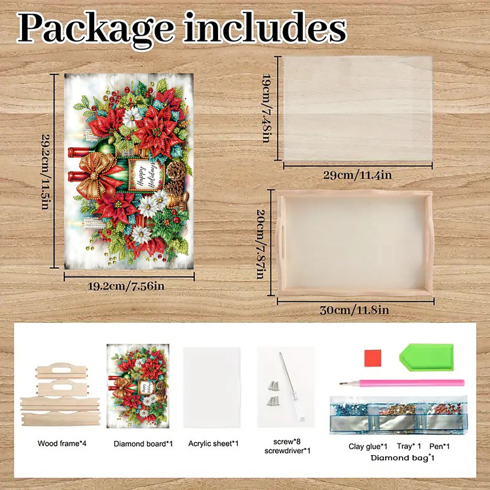 FLOPESN 2Pcs DIY Diamond Art Painting Wooden Tray,Creative Design Handmade Dinner Plate Partial Diamond Art for Coffee Living Room Home Organizer