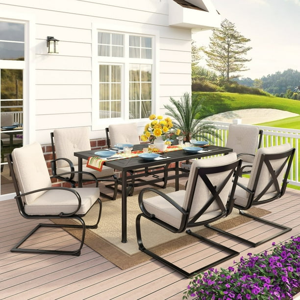 MF Studio 7Piece Outdoor Patio Dining Set Modern Metal Furniture with