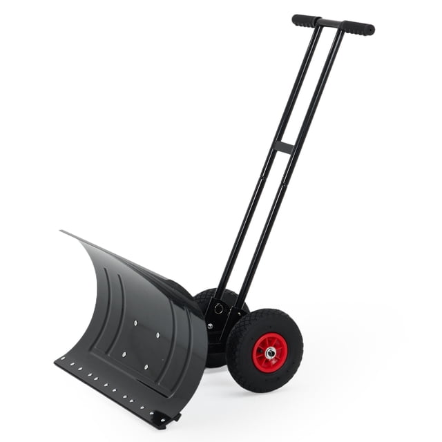 Pelle à Neige avec Roues pour Allée, Pelle à Neige Robuste avec Grand Manche Réglable 29 Po x 16,5 Po, Lame Inclinée, Déneigement Efficace pour Trottoir