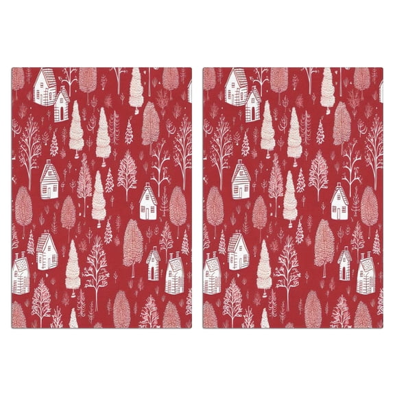 2 Pcs Funny Kitchen Towels,Red Christmas Village Pattern Microfiber Dish Towels,Kitchen Tea Towels,Kitchen Towel Set (18" X 26")