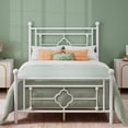 thumbnail image 2 of Einfach Twin Size Heavy Metal Bed with Vintage Headboard Pattern, White, 2 of 6