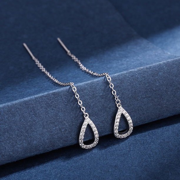 Pendientes de plata 925 con borlas y gotas de agua simples, con línea de oreja larga, temperamento femenino, personalidad, combinables, a la moda, para adelgazar el rostro