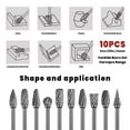 thumbnail image 5 of FindBuyTool  10-Piece Double-Cut Tungsten Carbide Rotary Burr Set, 1/8" Shank, for Wood, Plastic, Metal & Stone, 5 of 8