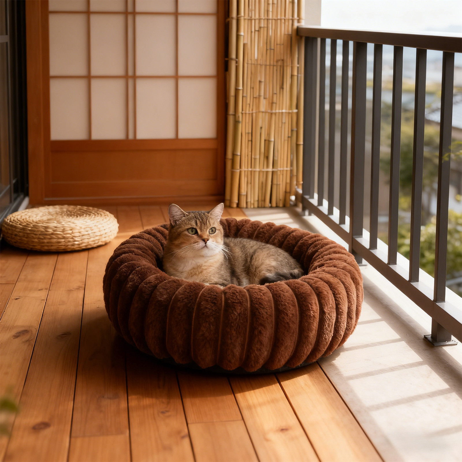 Uutvery 60cm Rabbit Plush Pet Bed, Extra Large Warm Cat Bed for Medium Dogs, Enclosed Plush Pet Kennel with Supportive Filling, 23.62x23.62 Inch