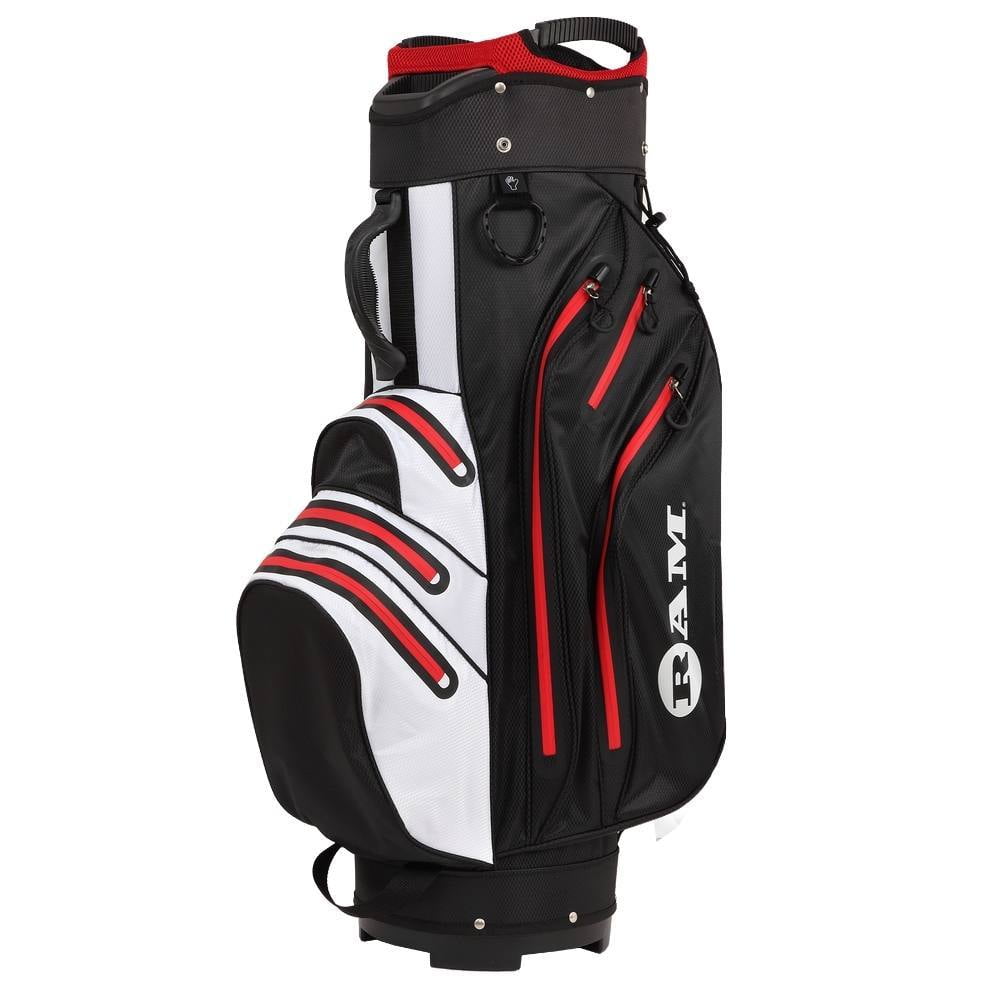 Ram Golf Waterproof Cart Bag 14 Way Club Dividers Black/White/Red