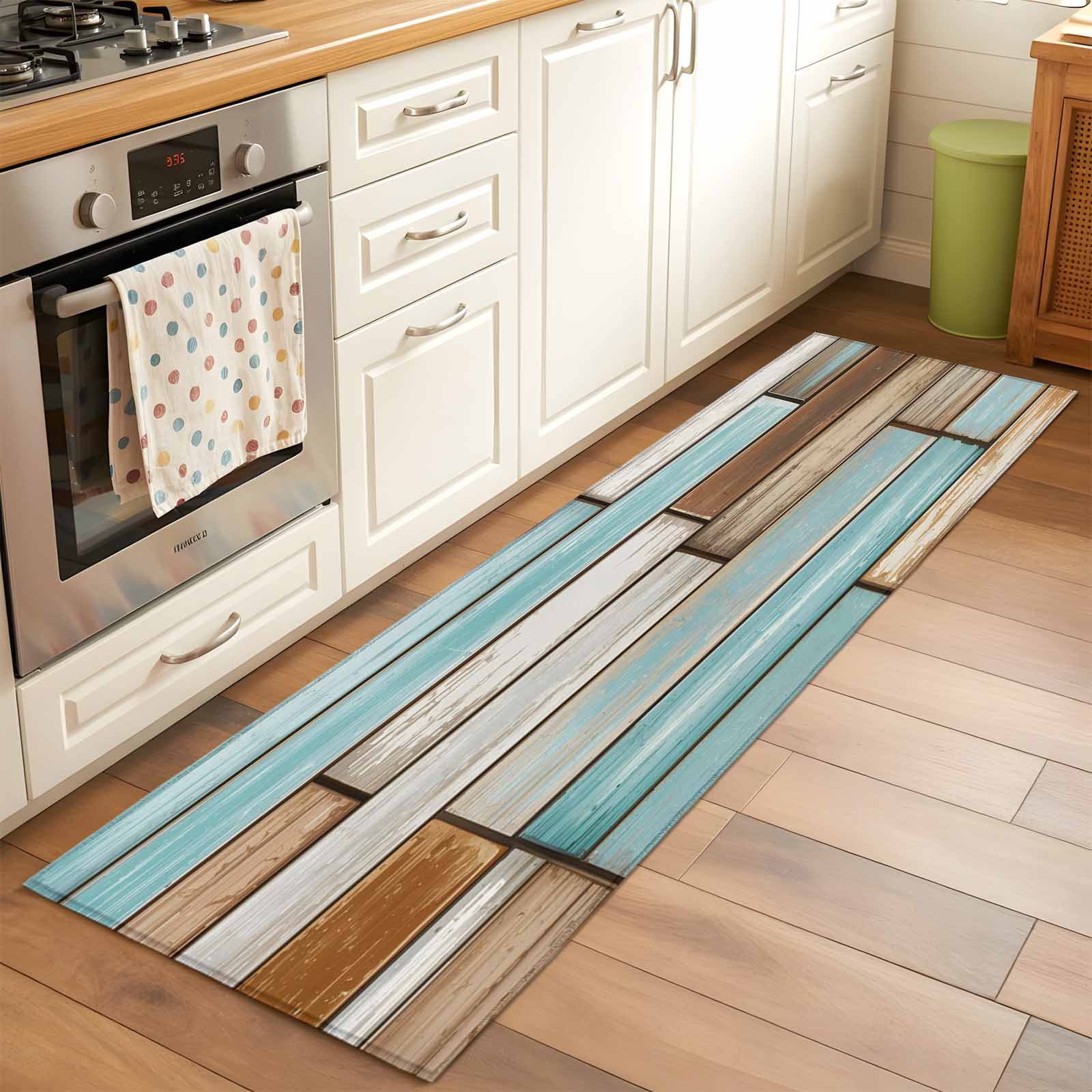 Runner Rug 2'x6', Blue Brown Vintage Washable Non-Slip Hallway Runner Rugs, Retro Farmhouse Elegant Pastoral Bedside Rugs Floor Mats Carpet Runners for Kitchen Bathroom Laundry Room