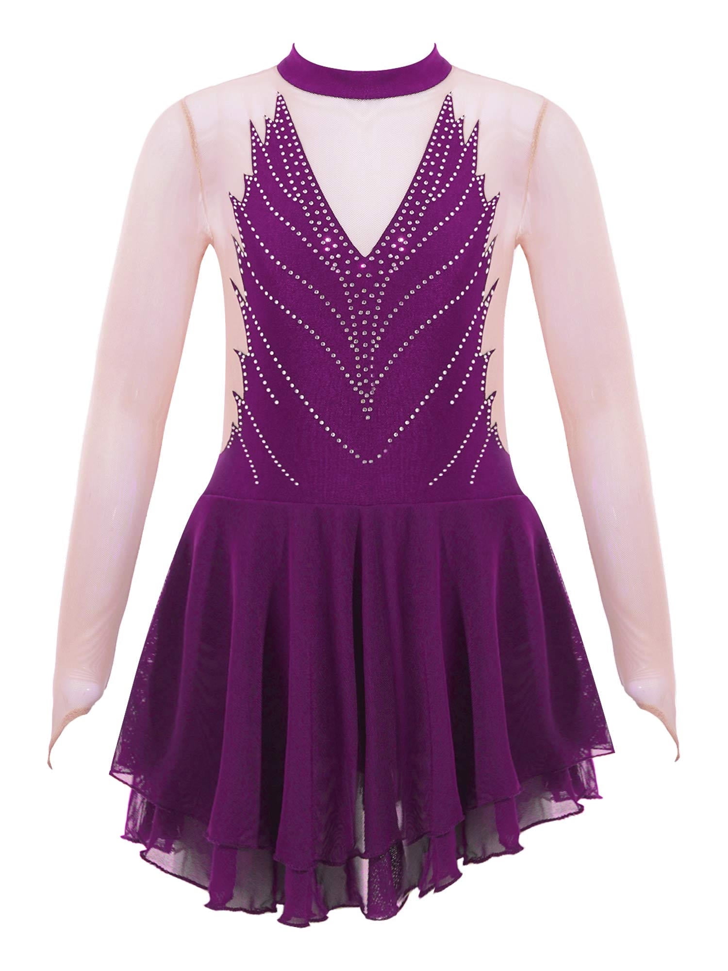 CHICTRY Girls Shiny Rhinestone Figure Skating Dress Hollow Back Dance