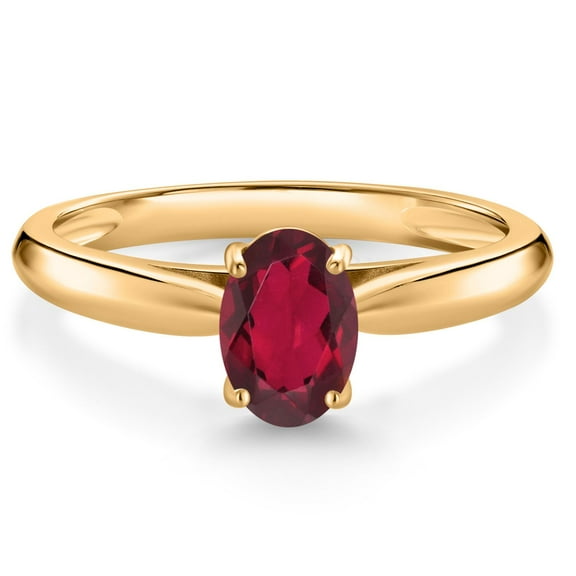 Gem Stone King 10K Yellow Gold Ruby Red Mystic Topaz Solitaire Engagement Ring for Women (0.80 Cttw, Oval 7X5MM, Gemstone Birthstone, Size 7)