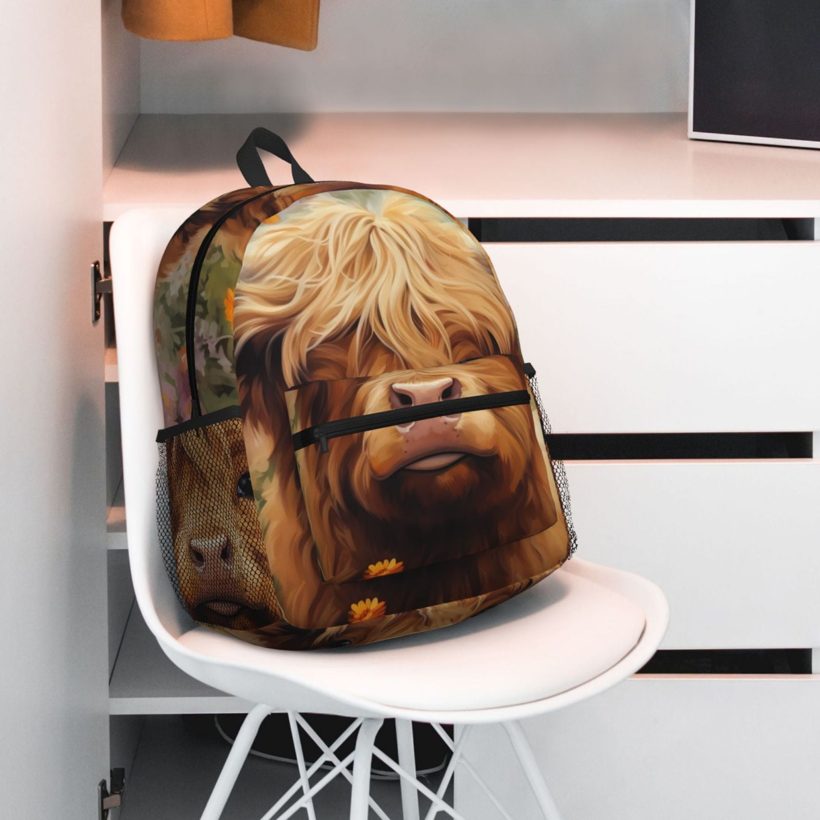 Horeoi Cute Floral Cow Print Casual Backpack for School Work Travel Hiking with Laptop Compartment and Side Pockets Lightweight Design
