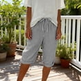 thumbnail image 4 of Endives Womens Linen Pants Striped Print Elastic High Waisted Casual Beach Shorts Cropped Pant With Pockets, 4 of 7