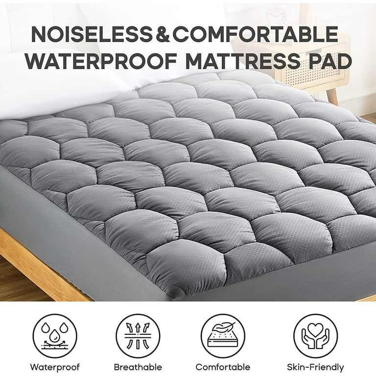 Quilted Fitted King Mattress Pad Cover, Waterproof Mattress Protector, Deep  Pocket Elastic Fits Up to 21'', Breathable Soft Alternative Filling