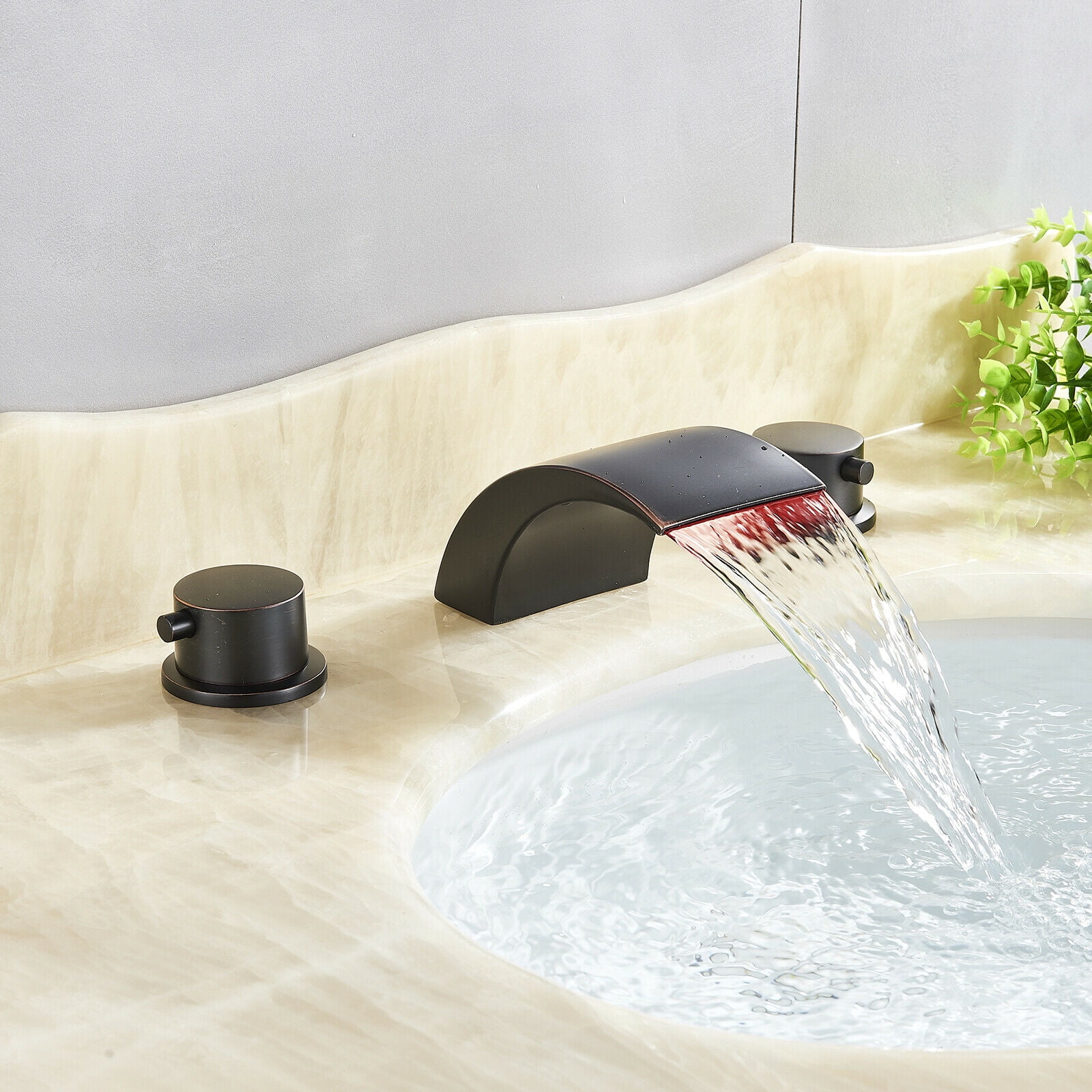 Rozin Deck Mount Bath Sink Faucet Wash Mixer Tap Lavatory Waterfall Spout Chrome 