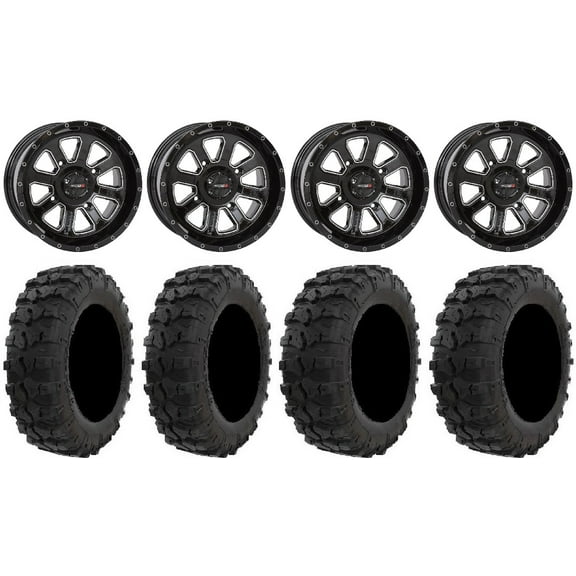 System 3 ST-4 Black 14" Wheels 26" Dual Threat Tires Yamaha Viking Wolverine YXZ1000R CFMoto ZForce 950 UForce 1000