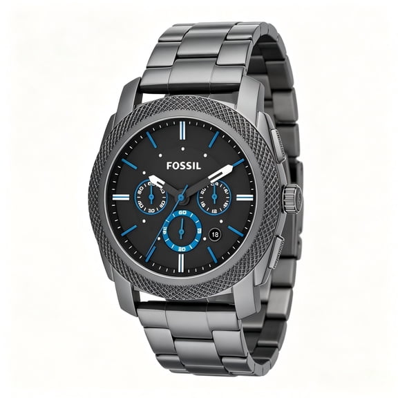 Fossil FS4931 Machine Chronograph Men's Watch, Black Dial Gunmetal Stainless Steel Bracelet Watch