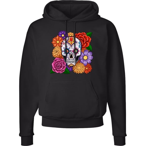 Inktastic DÃ­a De Los Muertos Calavera Skull and Flowers Adult Hoodie Sweatshirt