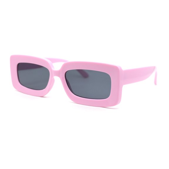 Trendy Hipster Thick Plastic Narrow Rectangle Minimal Fashion Sunglasses Pink - Black