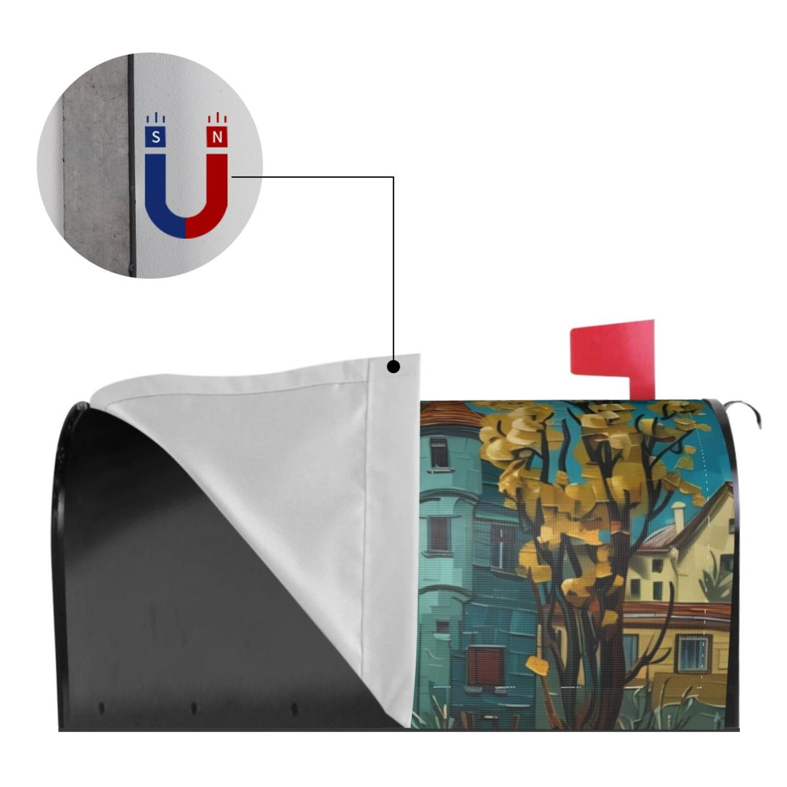 Gukieu Impressionist Village Sky Print Magnetic Mailbox Cover, Sun-proof and Waterproof Home Yard Mailbox Cover-21x18 in