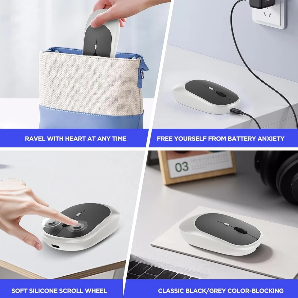 BUTTERFLY- Wireless Mouse, 2.4G Usb And Bluetooth Mouse For Laptop, Rechargeable Silent Sli