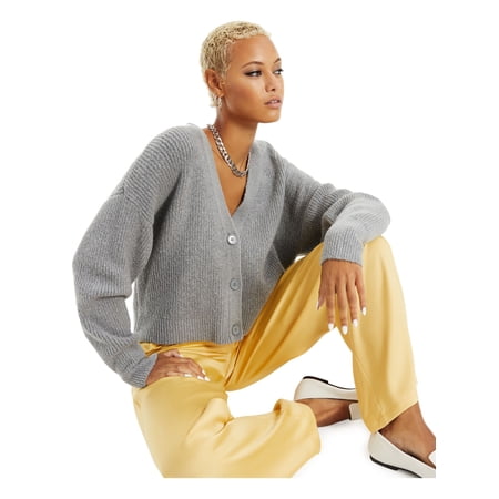 DANIELLE BERNSTEIN Womens Gray Long Sleeve Open Front Button Up Sweater XL