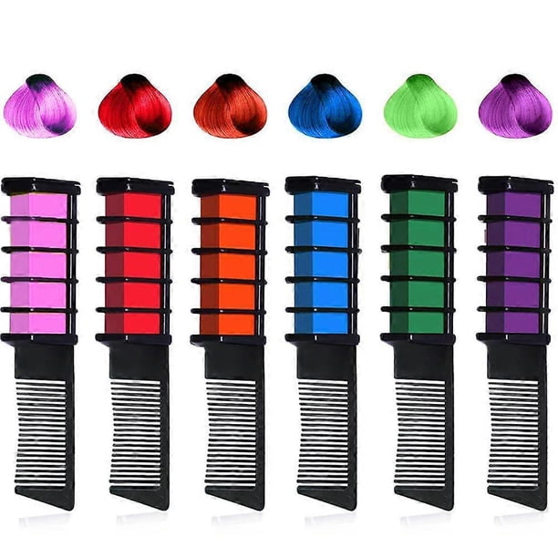 Set de tizas temporales para el cabello con peine, 6 colores, lavables, cambio de color rápido, para fiestas de cumpleaños infantiles y cosplay.