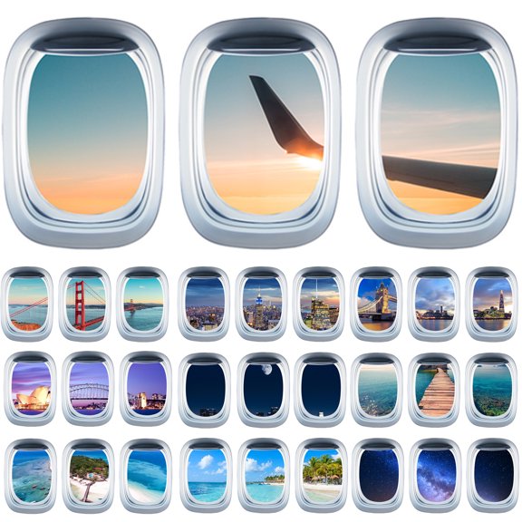 Cheers.US 3Pcs/Set Airplane Window Porthole Wing Decal Sky View Clouds Mural Peel and Stick Aviation Decor, Window Wall Sticker Removable Wall Mural Wall Decor for Children Room Kindergarten