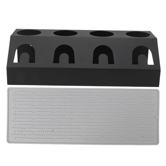 Escurridor de botellas de 4 agujeros, antideslizante, de hierro y silicona, para cocina, color negro