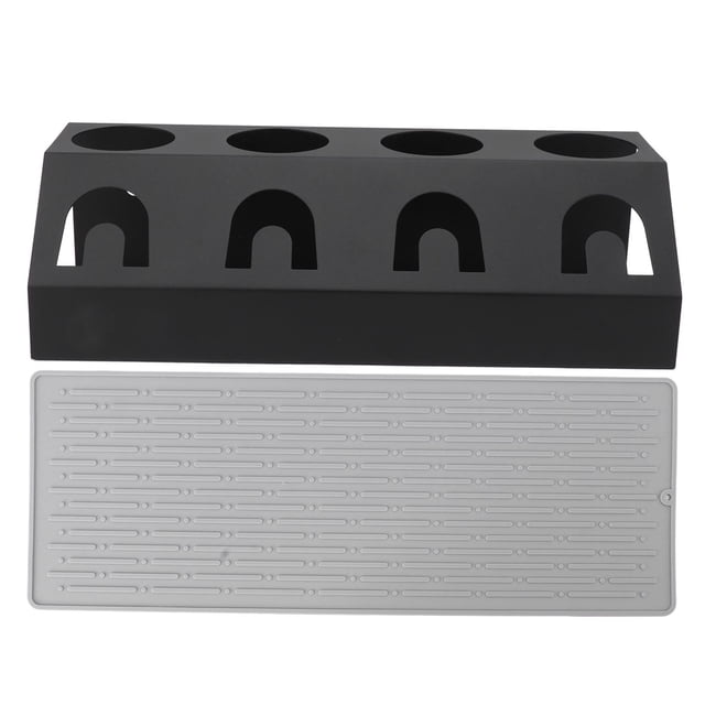 Escurridor de botellas de 4 agujeros, antideslizante, de hierro y silicona, para cocina, color negro