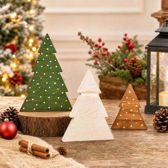 Wooden Christmas Tree Set of 3, Rustic Tabletop Christmas Decor, Farmhouse Wood Tree Ornaments for Mantel Shelf Tiered Tray Holiday Centerpiece