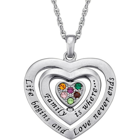 Personalized Mom Birthstone Swivel Heart Silver-Tone Pendant