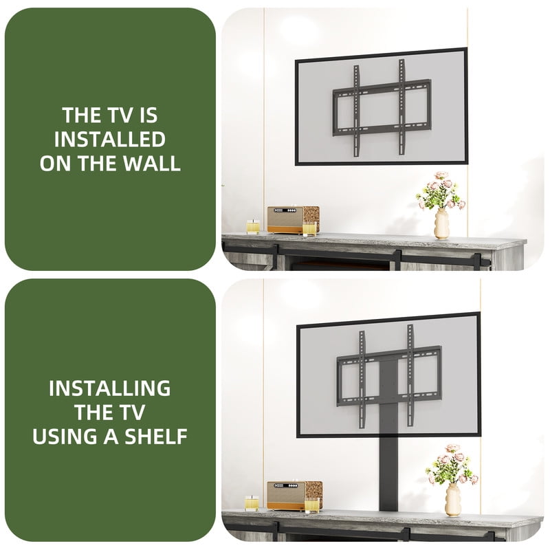 Uforic Farmhouse TV Stand with Mount for 32-70" TVs, Media Console with Barn Doors, White