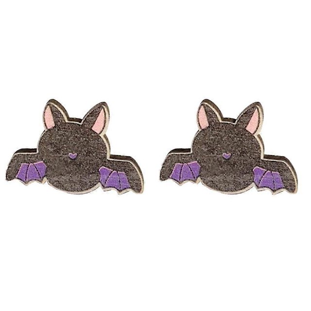 Pendientes de botón con forma de sombrero de bruja de Halloween estilo punk, pendientes de madera con forma de ataúd y calabaza fantasma ---- 7 --- Código de producto 60401 7