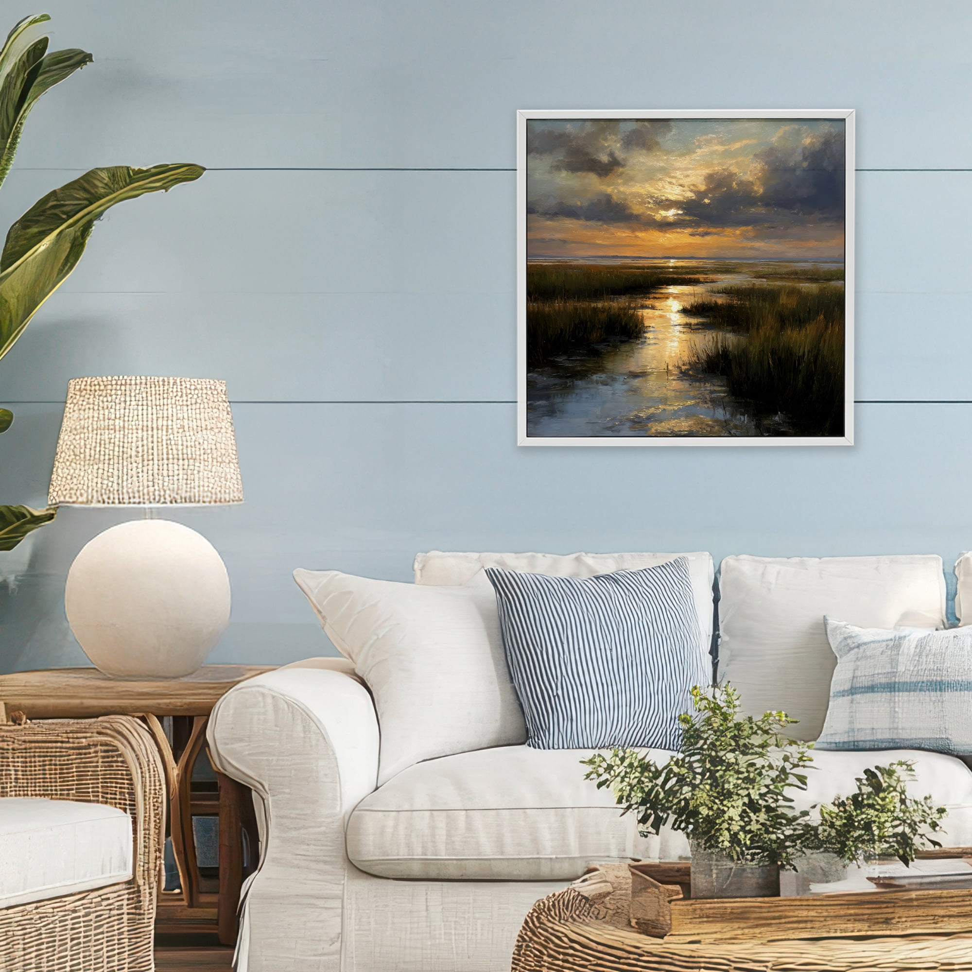 Stupell Industries Sunset Over Marshland White Framed Giclee Art, design by Petal Prints Design