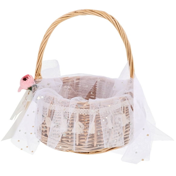 Wicker Basket Gauze Willow Woven Basket with Handle Wedding Flower Girl Basket