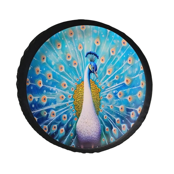 KAKALAD Peacock Feather Bird 04 Spare Tire Cover PVC Leather Universal Vehicle Accessories Buckle Car Tools 14”in