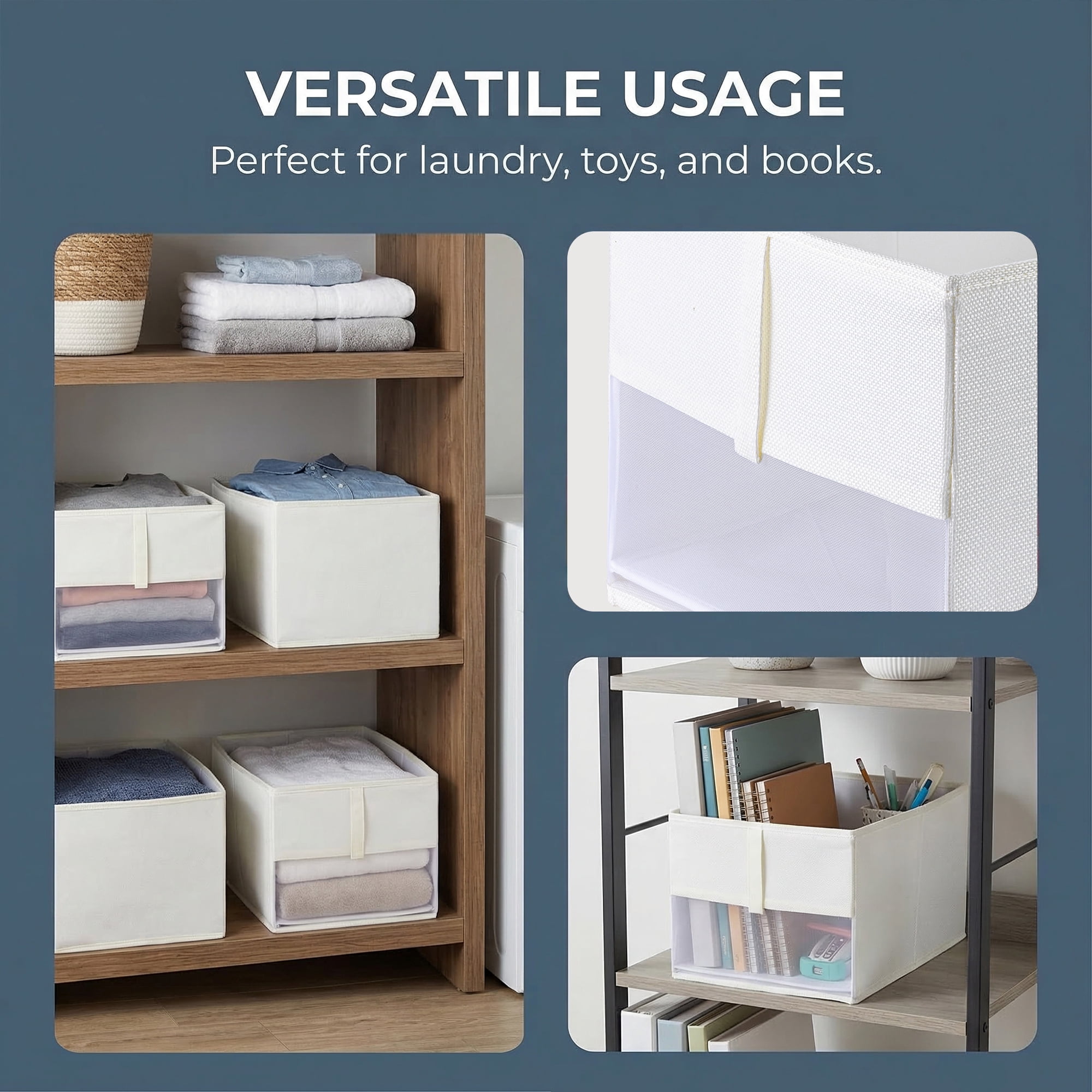Unique Bargains 1pc Collapsible Fabric Storage Bins White 15.7*8.9*7.9in