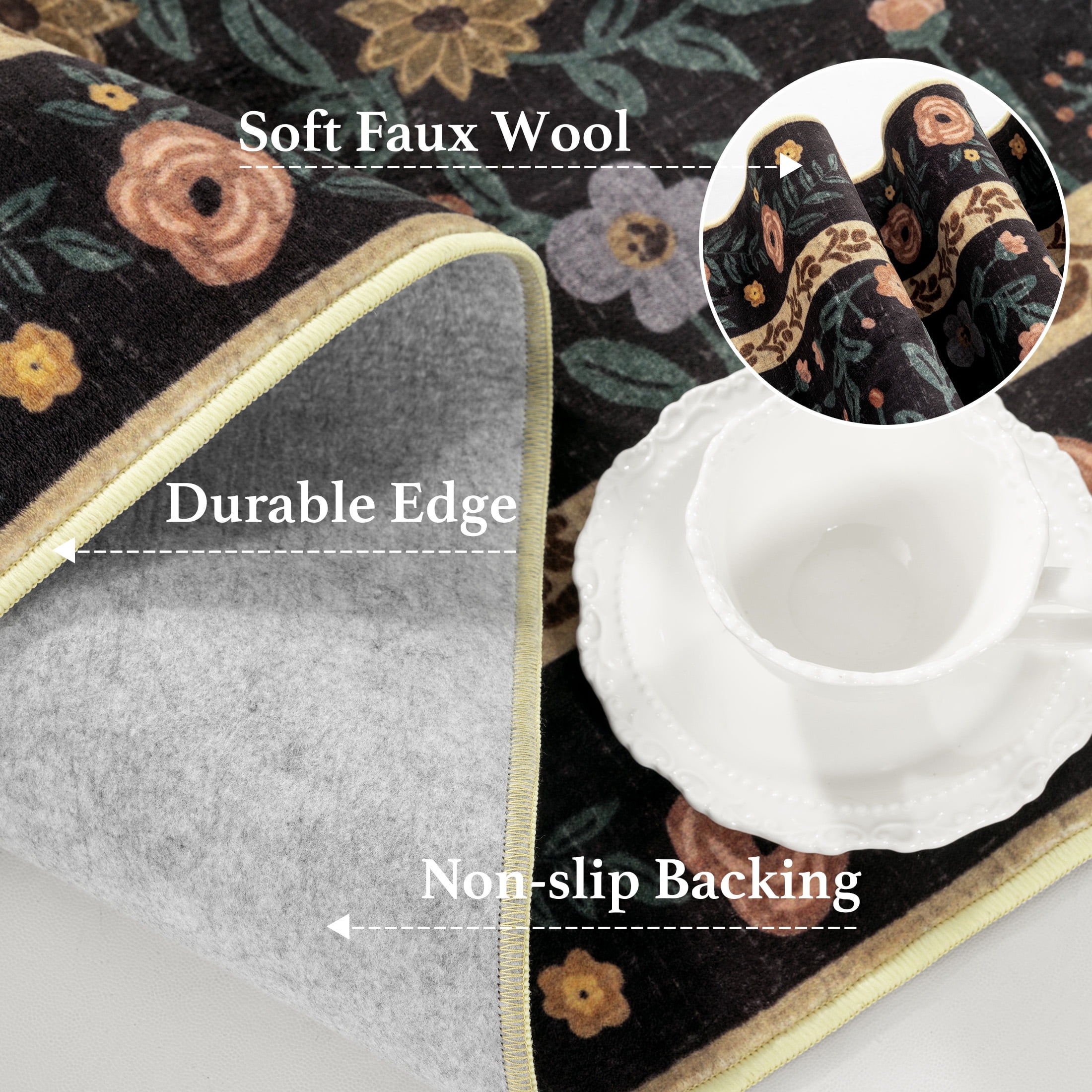 SORONO KATE 4'x6' Floral Area Rugs for Living Room, Machine Washable Oriental Vintage Distressed Non Slip Soft Indoor Area Carpet, Black/Green