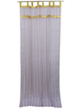 Mogul Curtains Sheer Panels Purple Stripes Gold Tabs Window Treatment 48"x96"