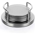 thumbnail image 1 of Set of 6 Stainless Steel Round Coasters with Holder & Sponge Bottom, Silver Metal Cup Coasters Set Stunning Cool Coaster Cups, 1 of 5